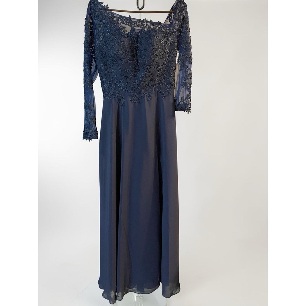 Navy Blue Lace Mother of the Bride Dress Corset Back Chiffon Maxi Gown Size 10